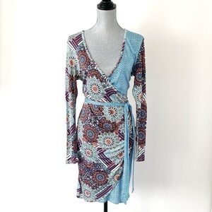 Robert Graham Wrap Style Midi Dress Tie Belt Sz M Chic Old Money Coastal Rich